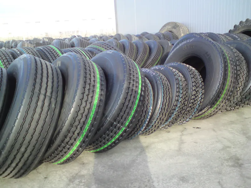 Rows of new truck tyres